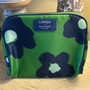 Clinique x Kate Spade Green and Blue Floral Pouch Makeup Travel